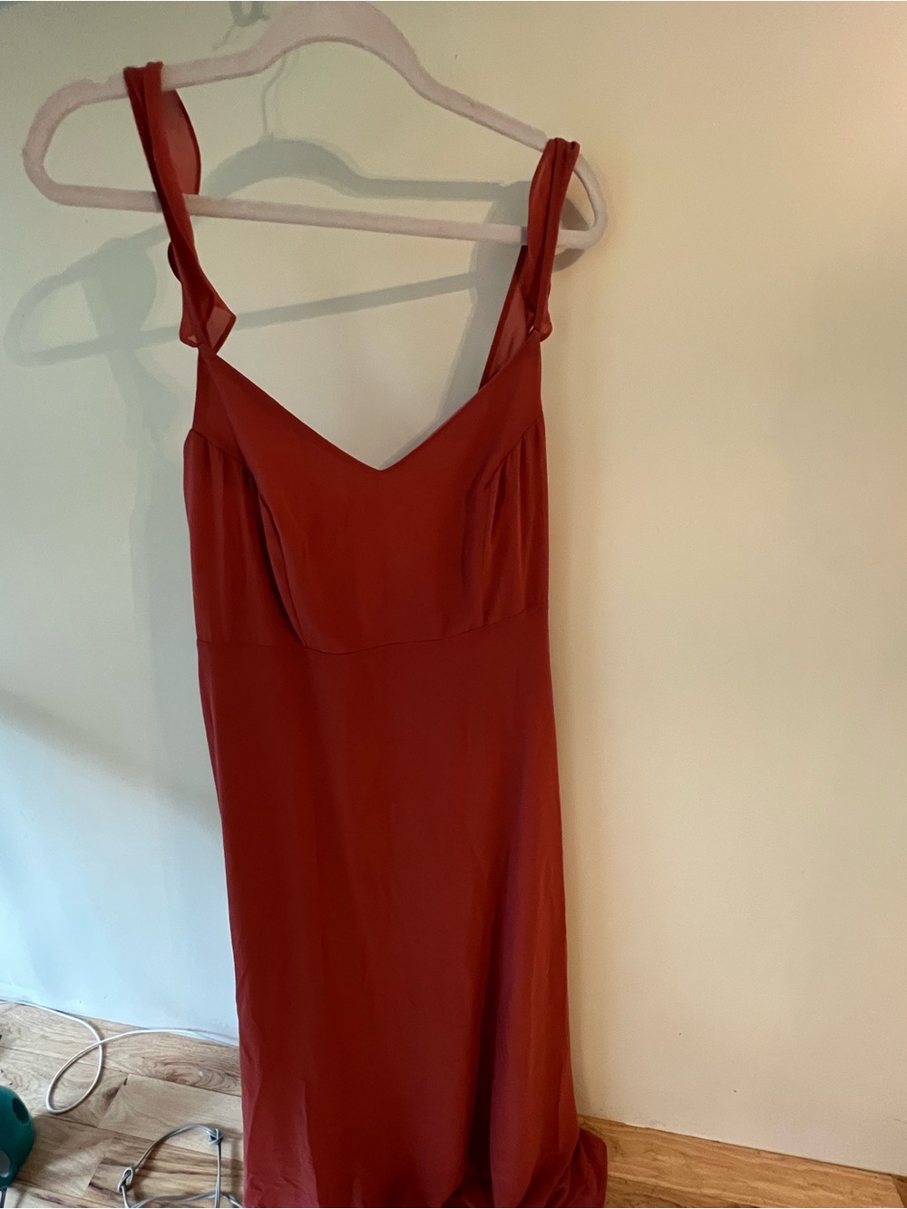 Lulu's Brick-Red Maxi Slip Dress with Tie Straps